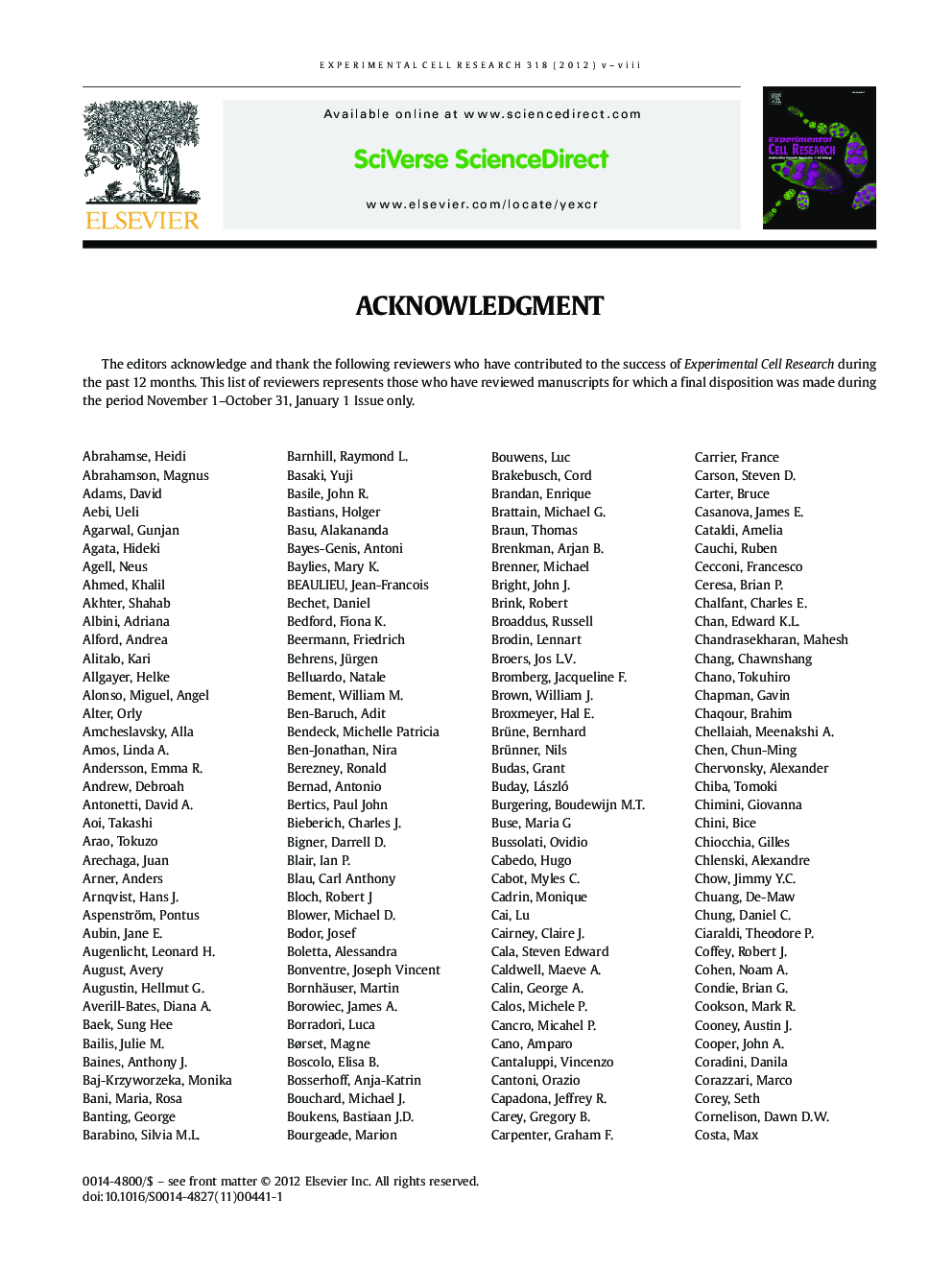 Rev. Acknowledgment, Nov1-Oct31, Jan 1 Issue only
