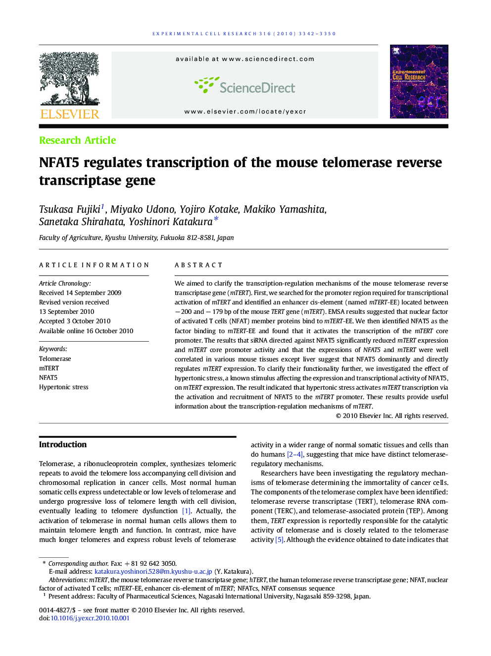 NFAT5 regulates transcription of the mouse telomerase reverse transcriptase gene