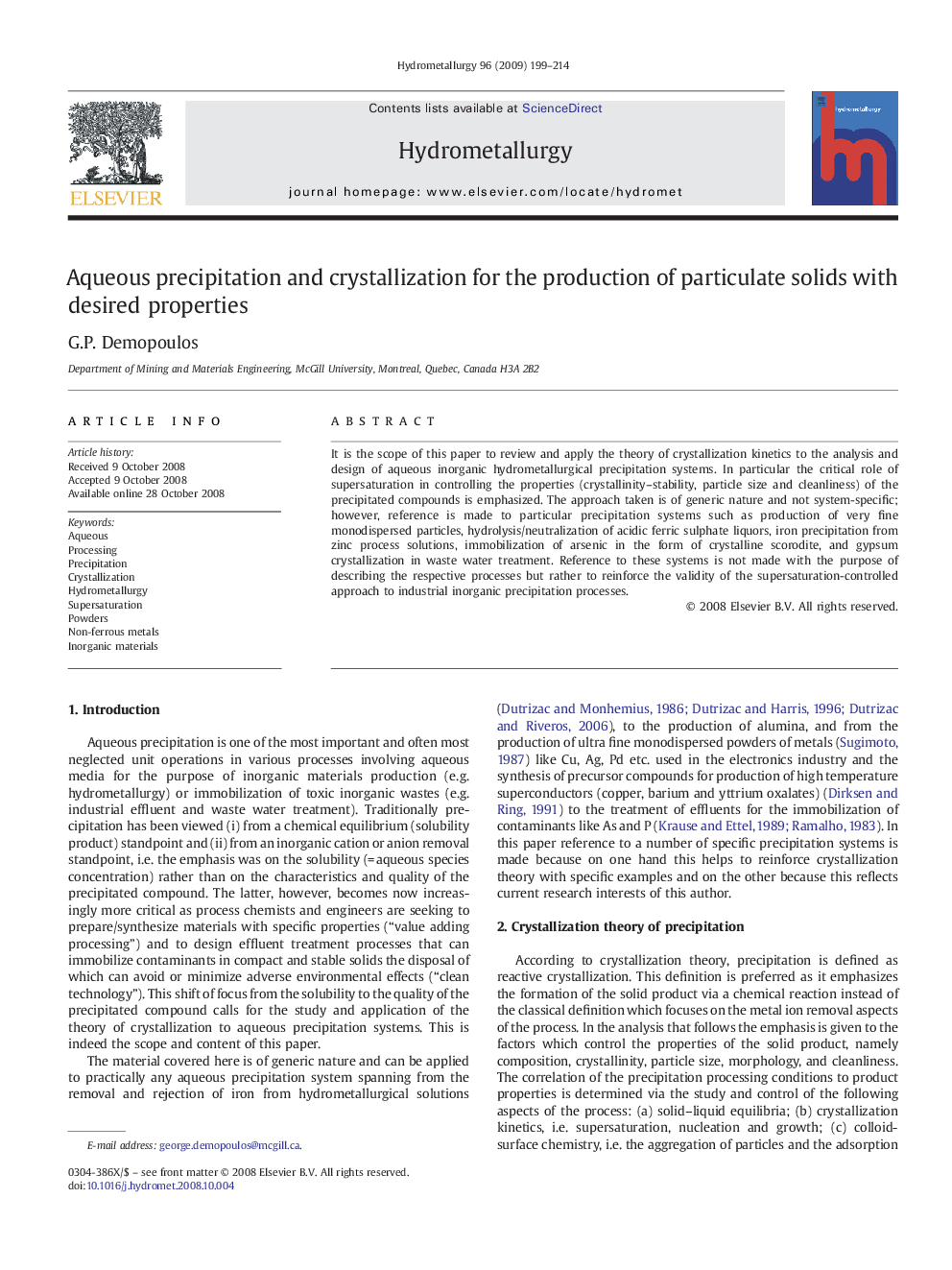 Aqueous precipitation and crystallization for the production of particulate solids with desired properties