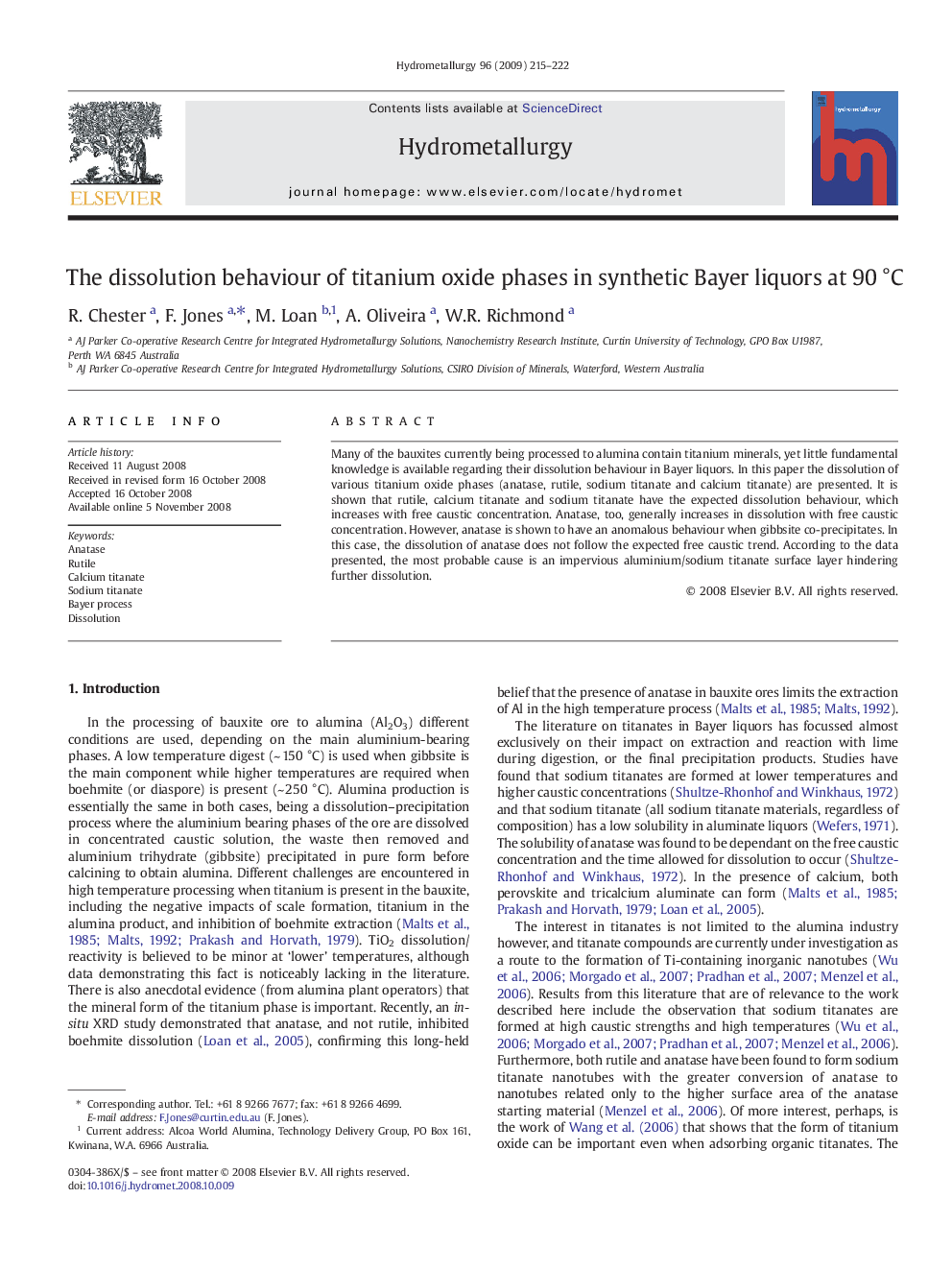 The dissolution behaviour of titanium oxide phases in synthetic Bayer liquors at 90 °C