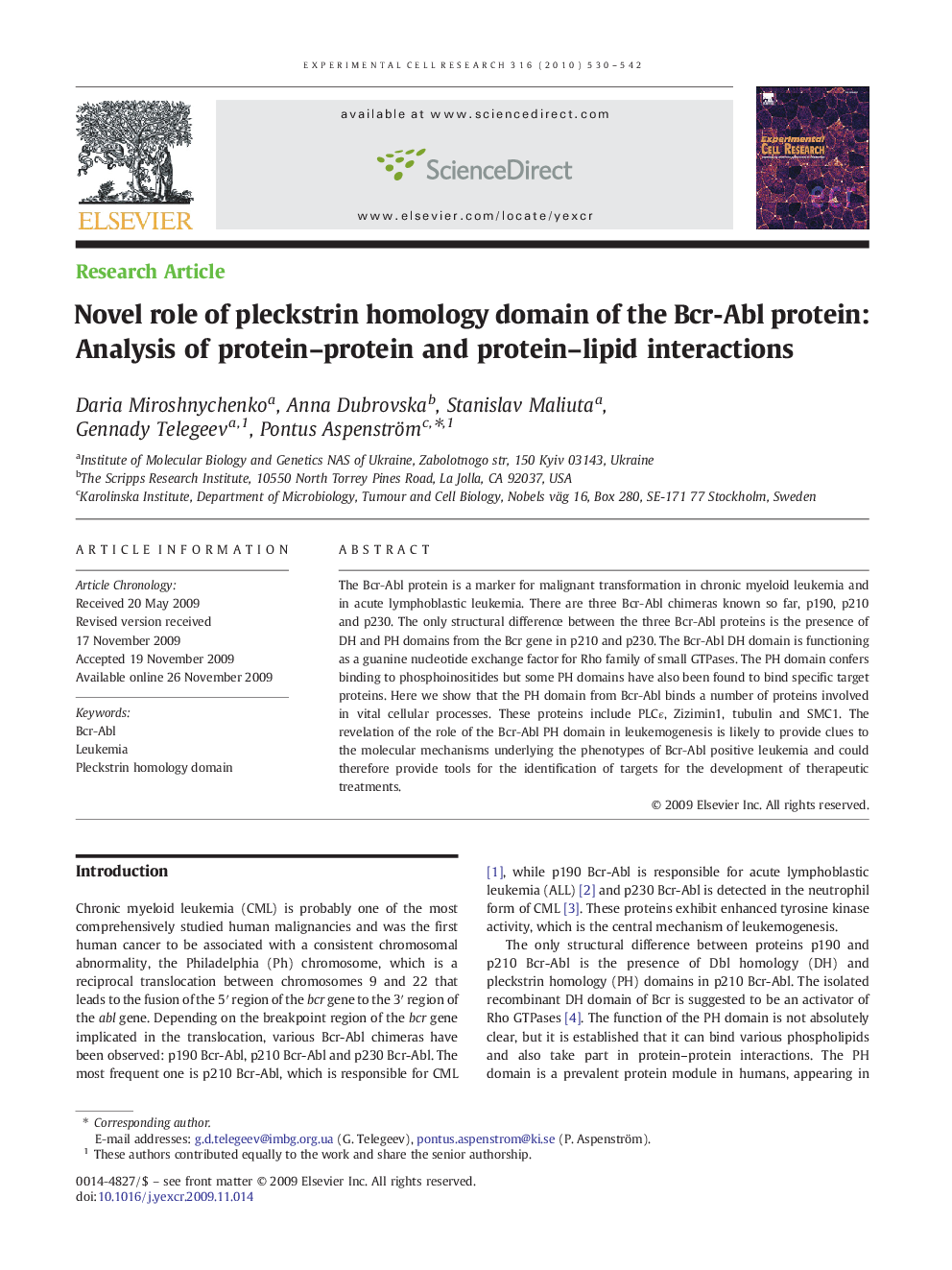 Novel role of pleckstrin homology domain of the Bcr-Abl protein: Analysis of protein-protein and protein-lipid interactions