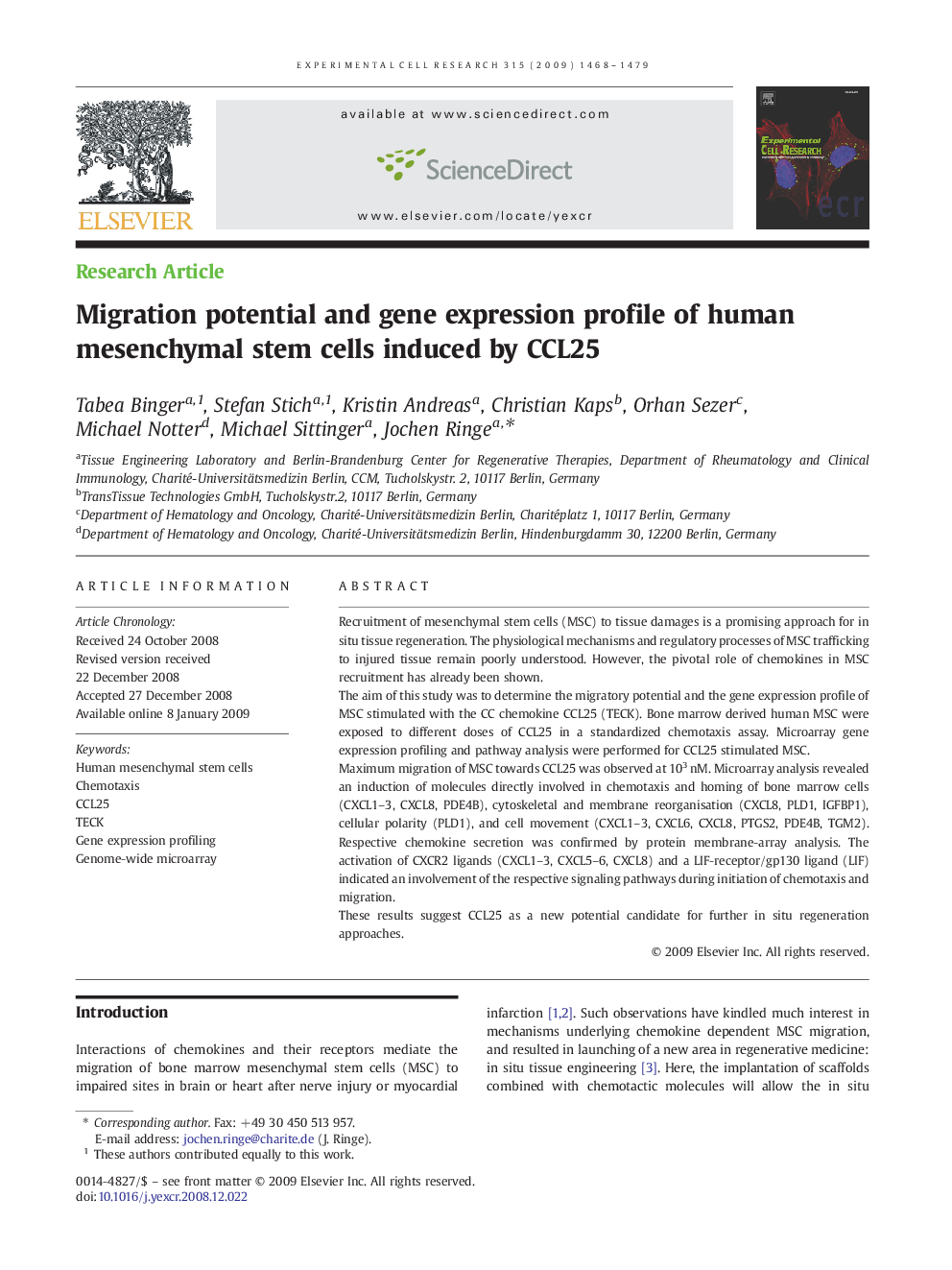 Migration potential and gene expression profile of human mesenchymal stem cells induced by CCL25