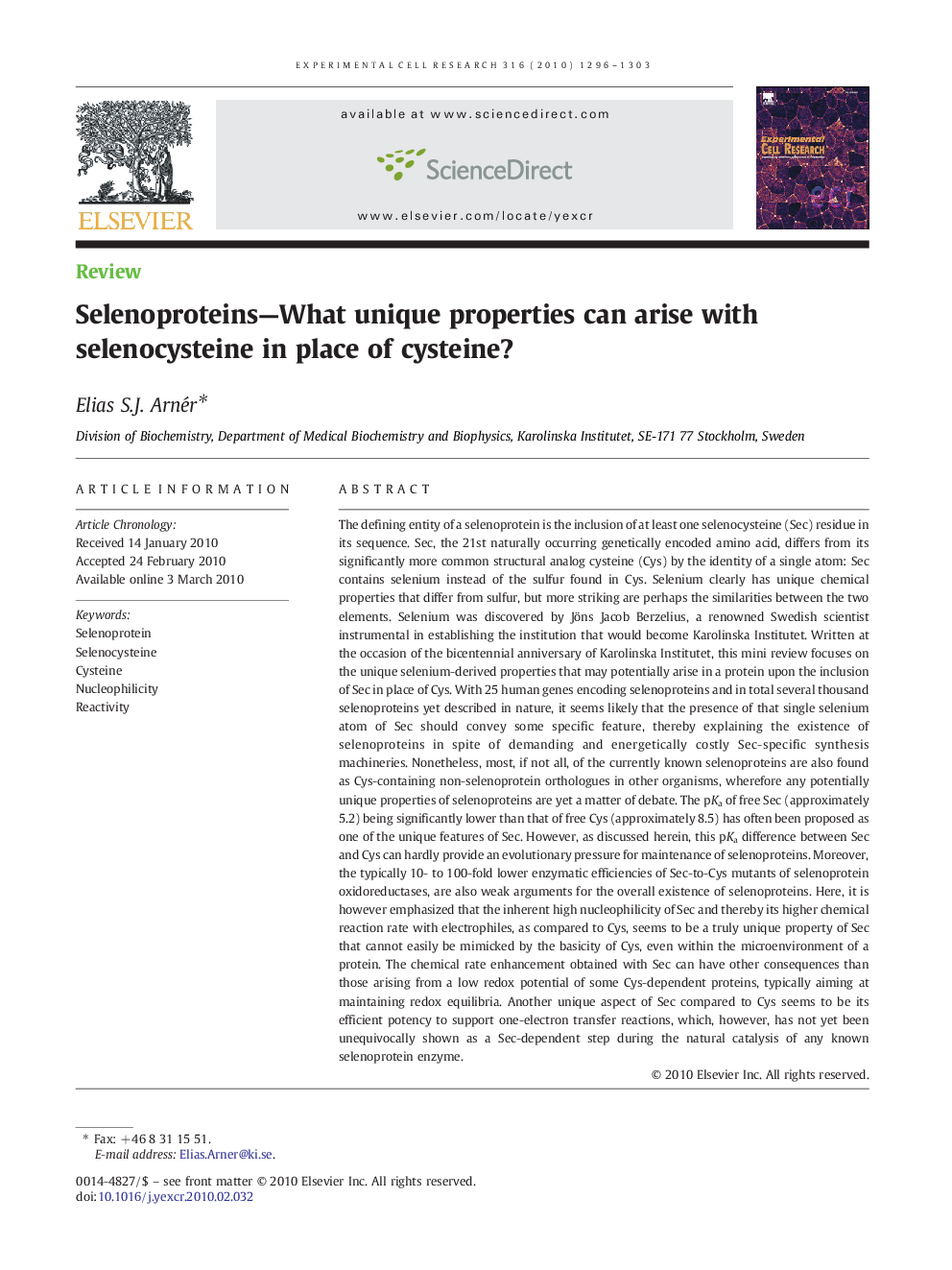 Selenoproteins—What unique properties can arise with selenocysteine in place of cysteine?