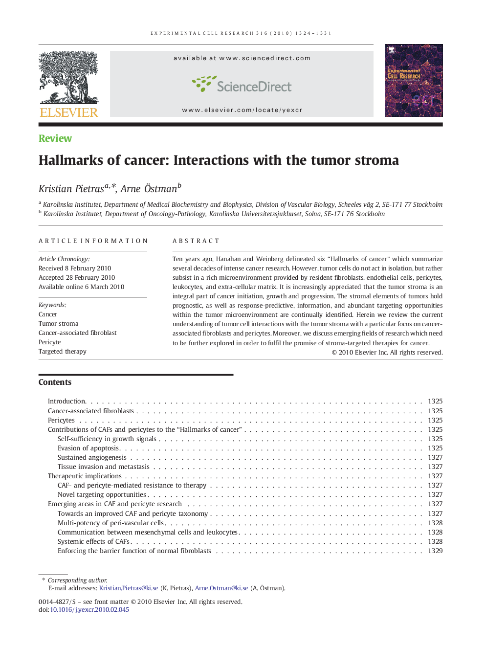 Hallmarks of cancer: Interactions with the tumor stroma