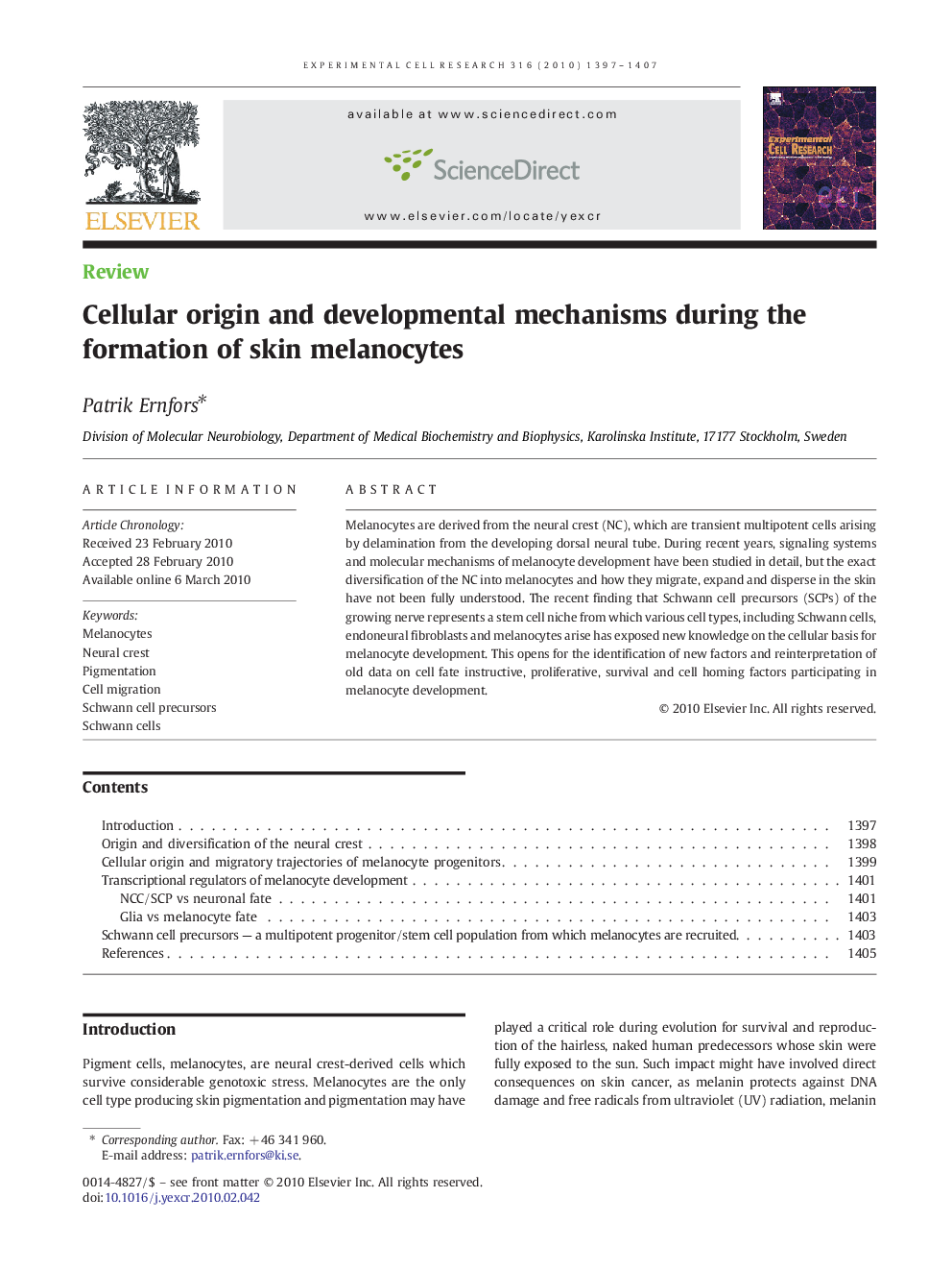 Cellular origin and developmental mechanisms during the formation of skin melanocytes