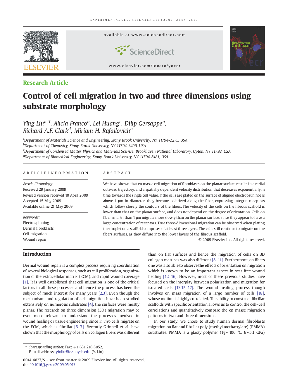 Control of cell migration in two and three dimensions using substrate morphology