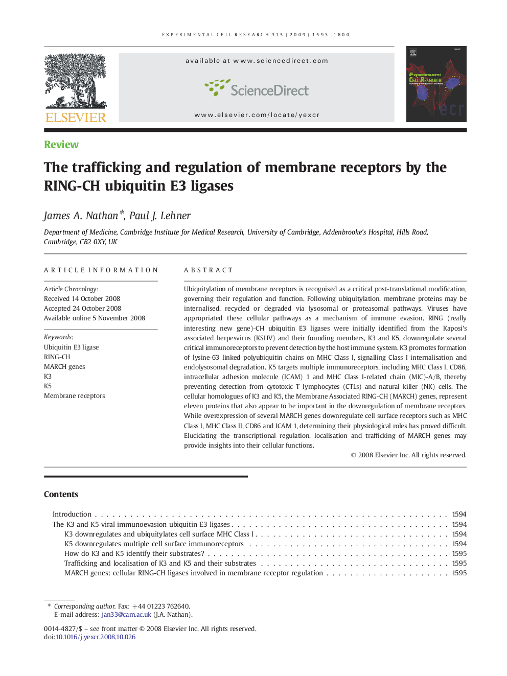 The trafficking and regulation of membrane receptors by the RING-CH ubiquitin E3 ligases