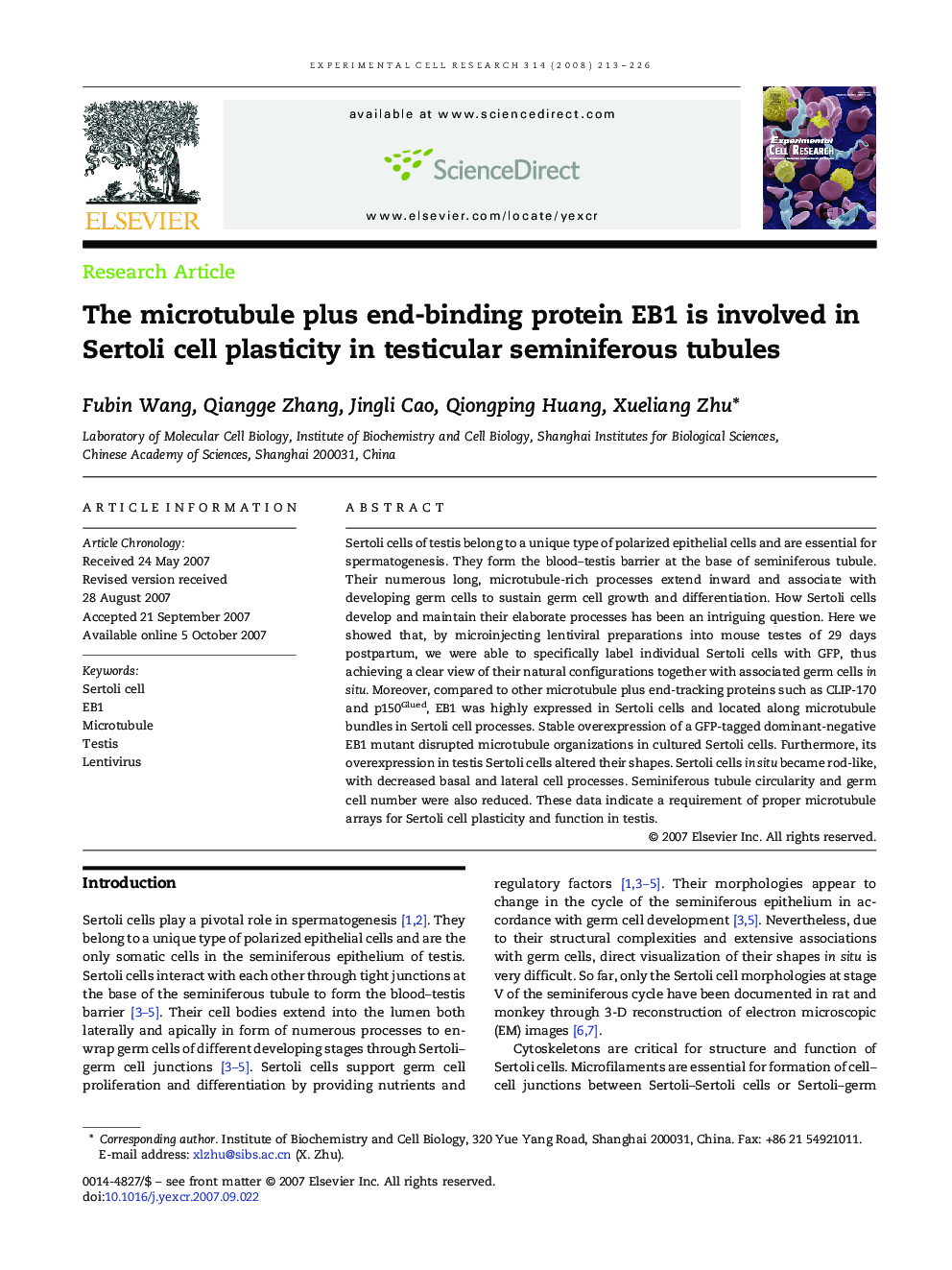 The microtubule plus end-binding protein EB1 is involved in Sertoli cell plasticity in testicular seminiferous tubules