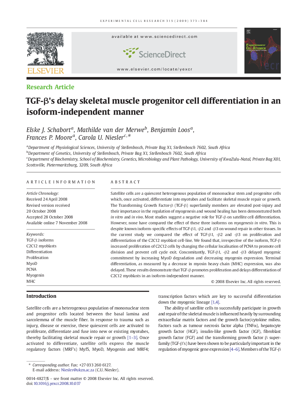 TGF-β's delay skeletal muscle progenitor cell differentiation in an isoform-independent manner