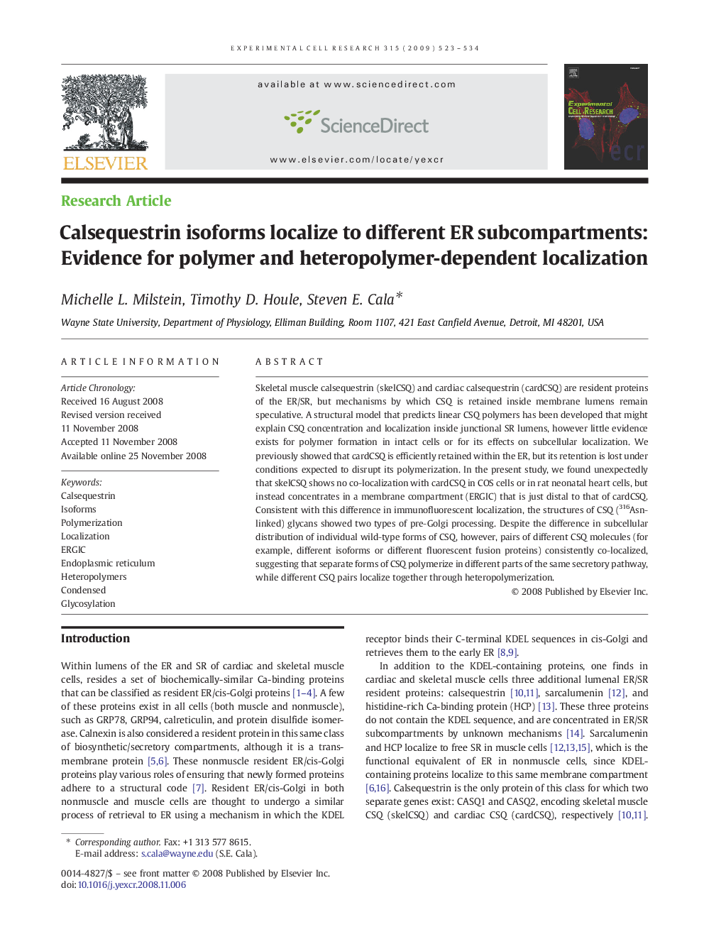 Calsequestrin isoforms localize to different ER subcompartments: Evidence for polymer and heteropolymer-dependent localization