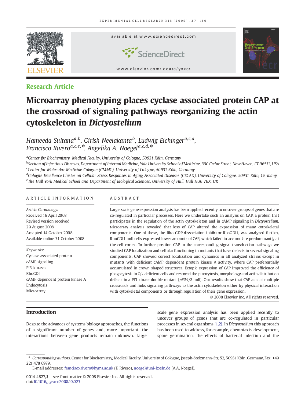 Microarray phenotyping places cyclase associated protein CAP at the crossroad of signaling pathways reorganizing the actin cytoskeleton in Dictyostelium