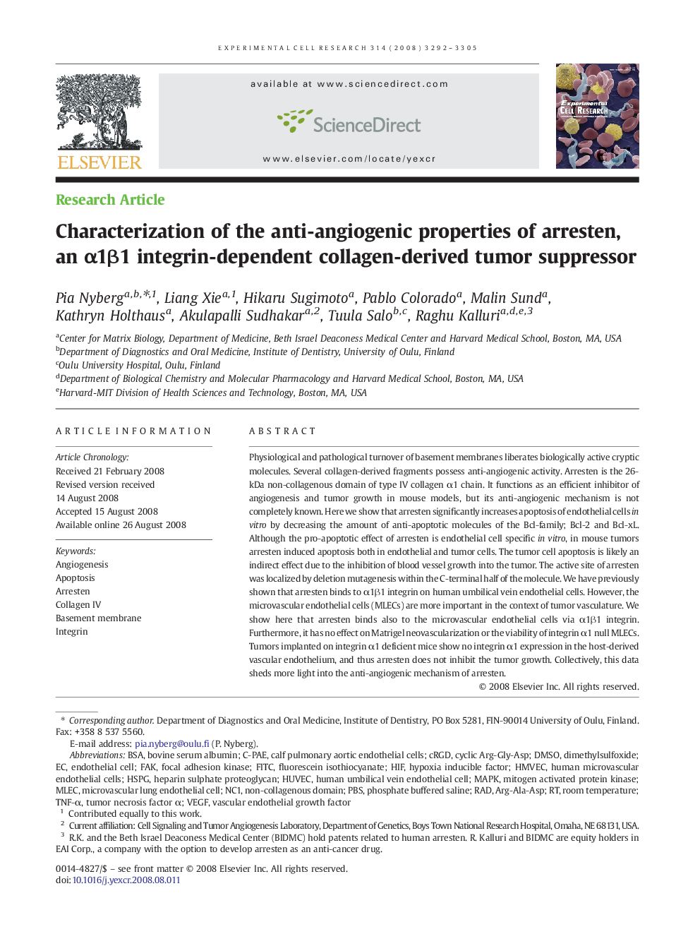 Characterization of the anti-angiogenic properties of arresten, an α1β1 integrin-dependent collagen-derived tumor suppressor