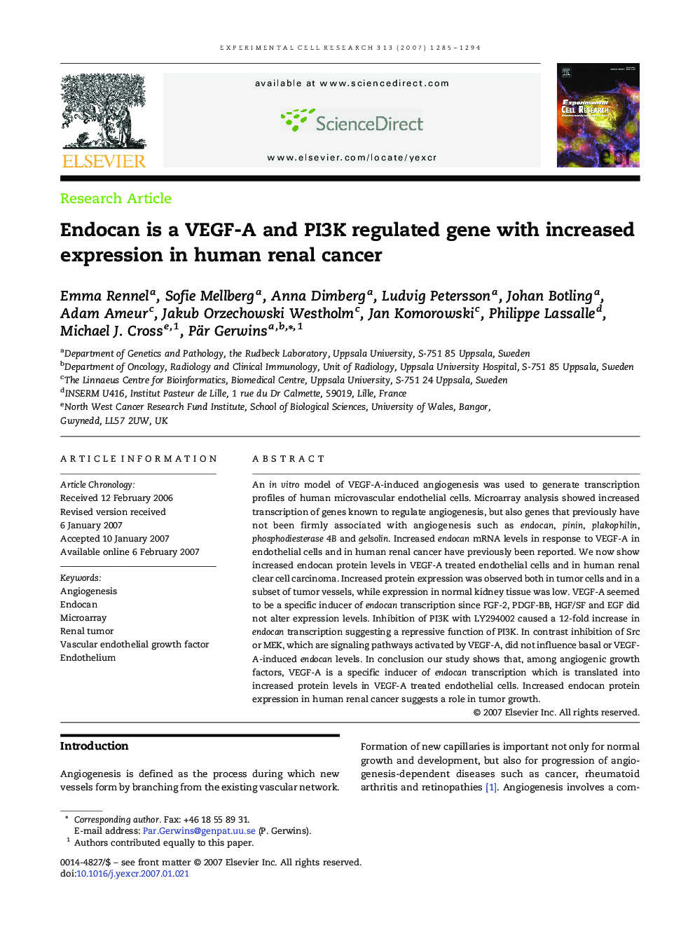 Endocan is a VEGF-A and PI3K regulated gene with increased expression in human renal cancer