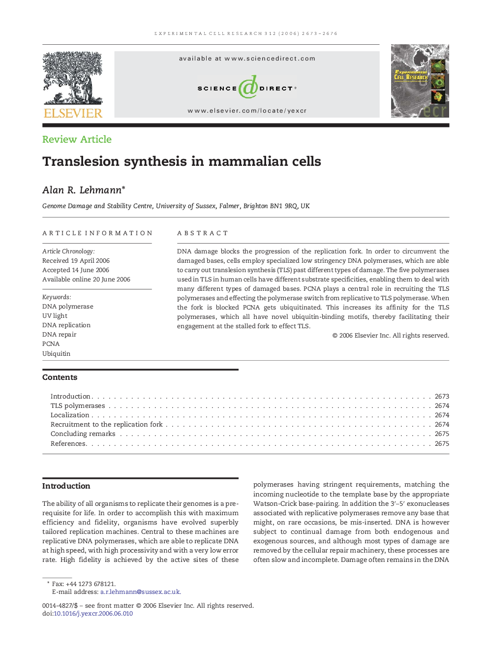 Translesion synthesis in mammalian cells