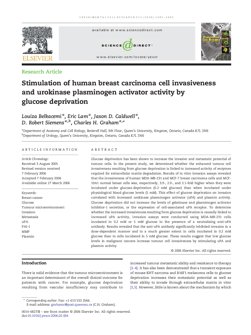 Stimulation of human breast carcinoma cell invasiveness and urokinase plasminogen activator activity by glucose deprivation