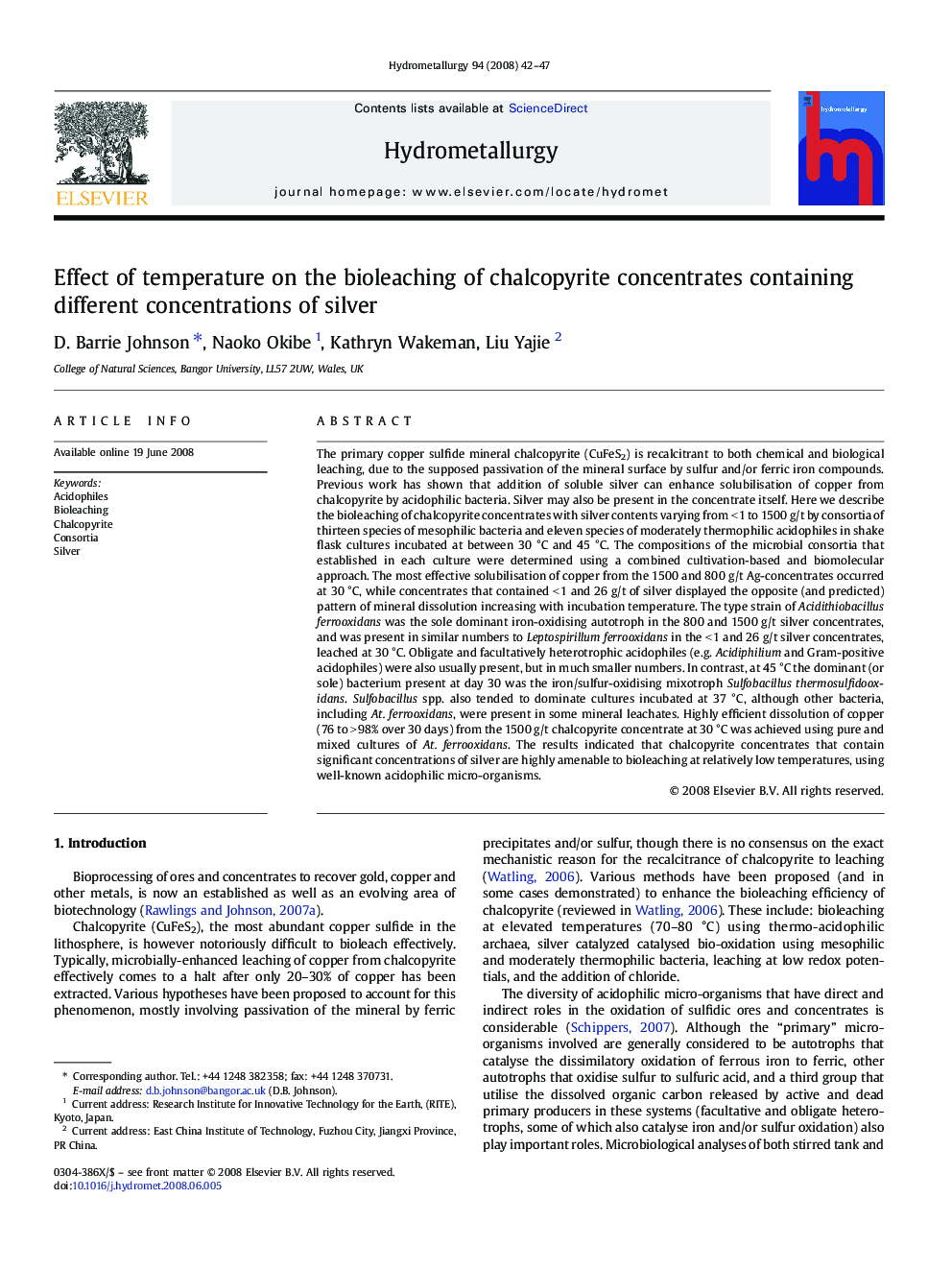 Effect of temperature on the bioleaching of chalcopyrite concentrates containing different concentrations of silver