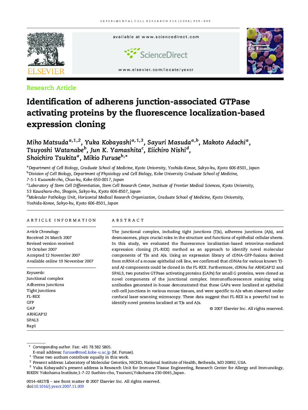 Identification of adherens junction-associated GTPase activating proteins by the fluorescence localization-based expression cloning