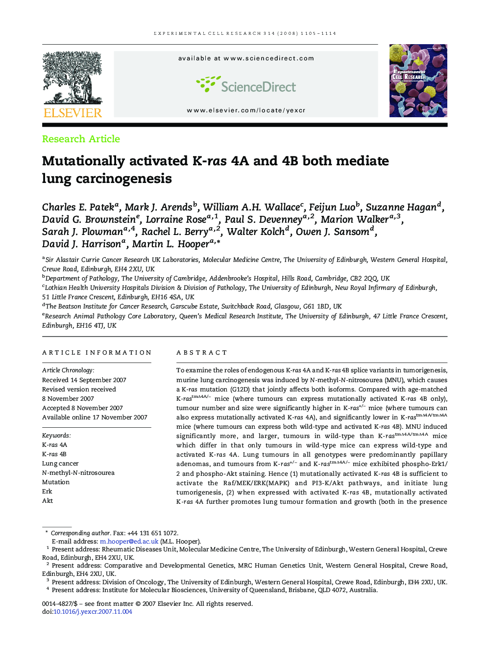 Mutationally activated K-ras 4A and 4B both mediate lung carcinogenesis