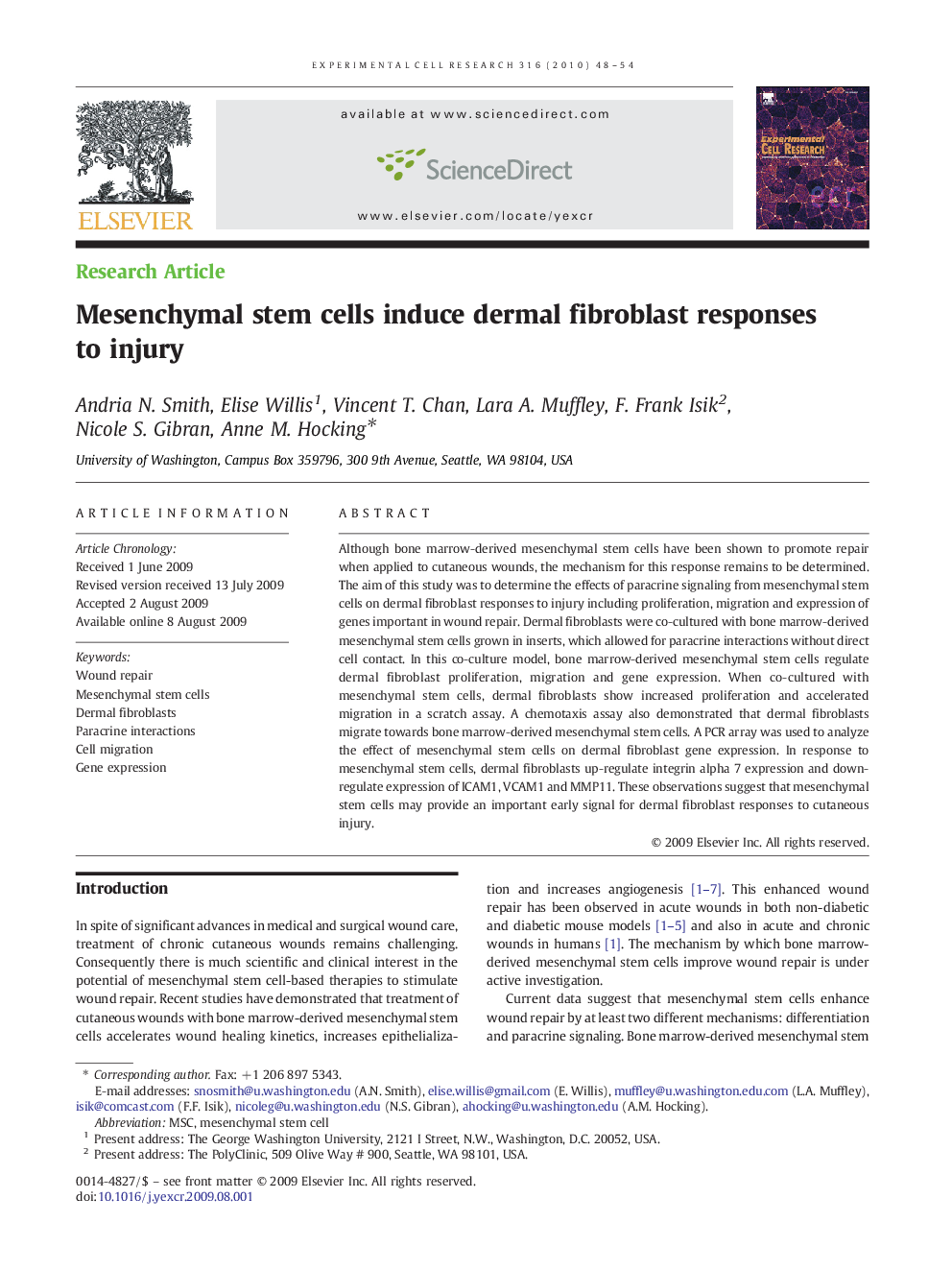 Mesenchymal stem cells induce dermal fibroblast responses to injury