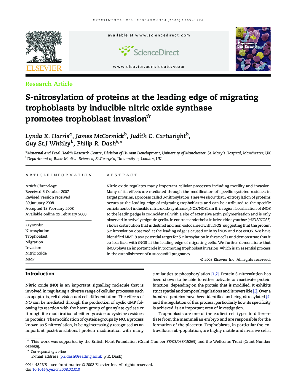 S-nitrosylation of proteins at the leading edge of migrating trophoblasts by inducible nitric oxide synthase promotes trophoblast invasion