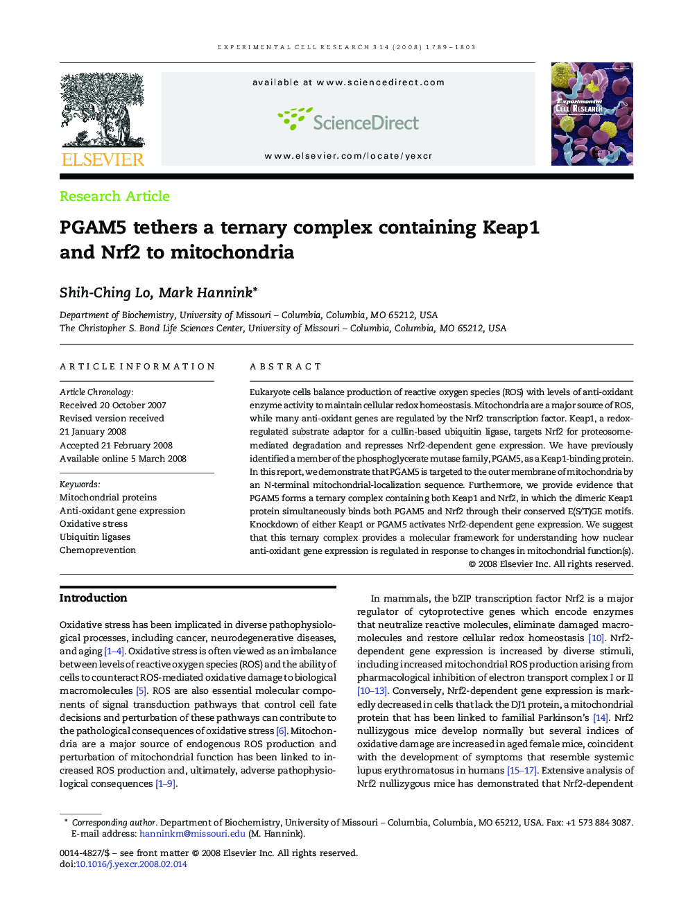 PGAM5 tethers a ternary complex containing Keap1 and Nrf2 to mitochondria