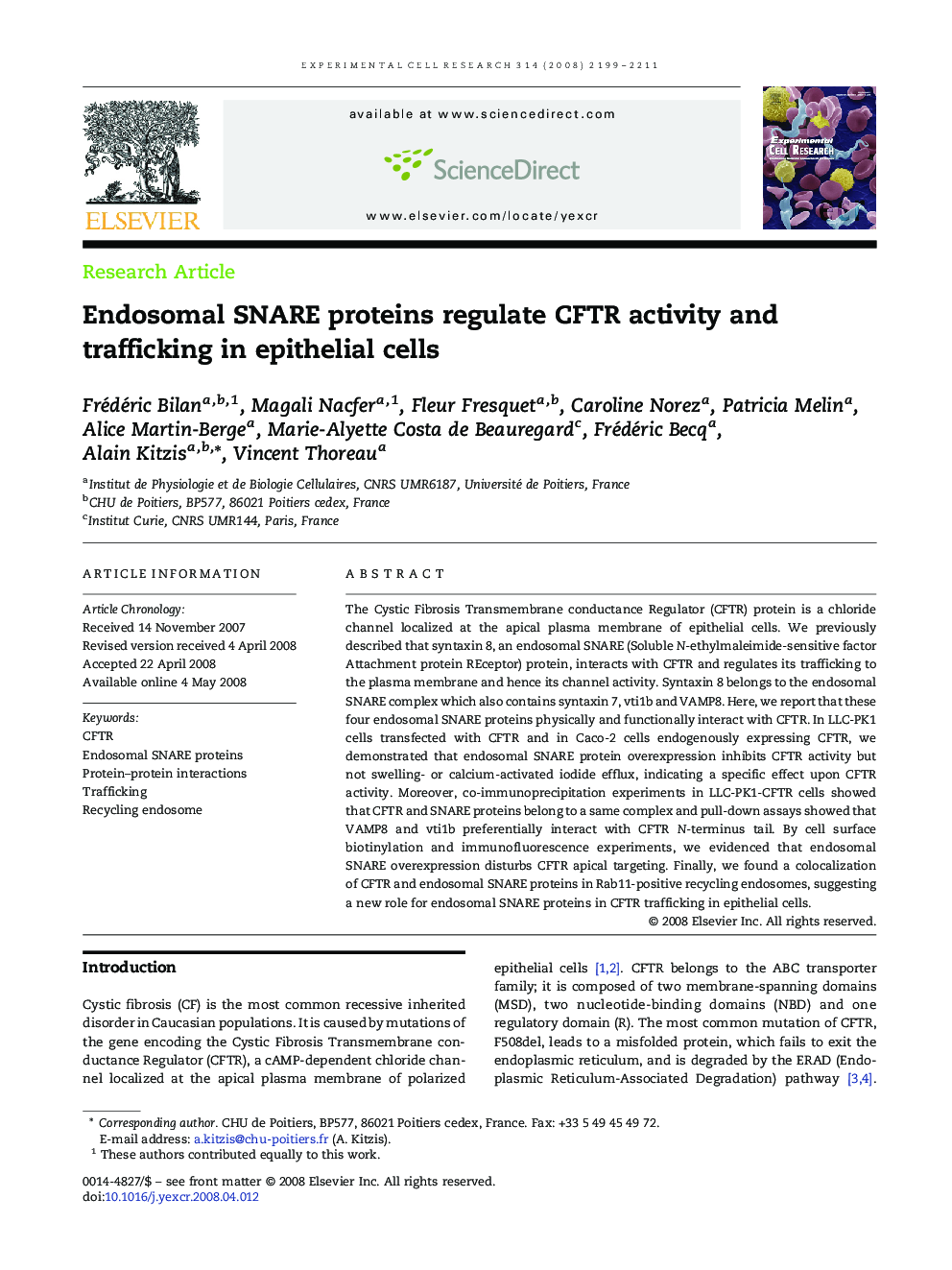 Endosomal SNARE proteins regulate CFTR activity and trafficking in epithelial cells