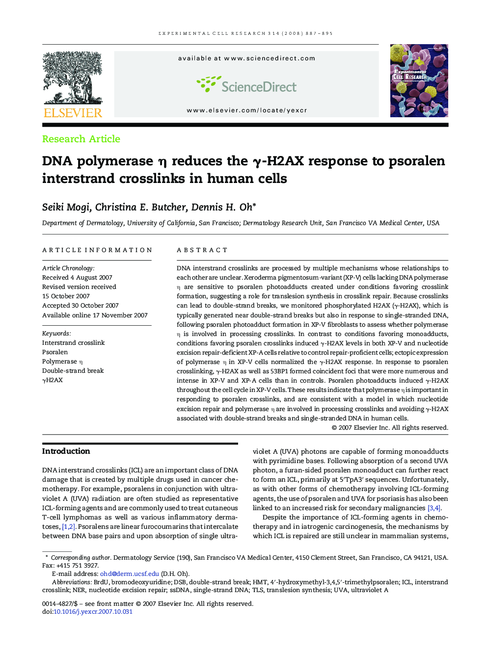 DNA polymerase η reduces the γ-H2AX response to psoralen interstrand crosslinks in human cells