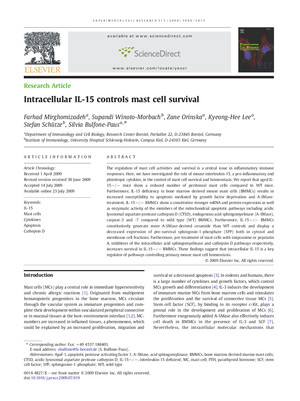 Intracellular IL-15 controls mast cell survival