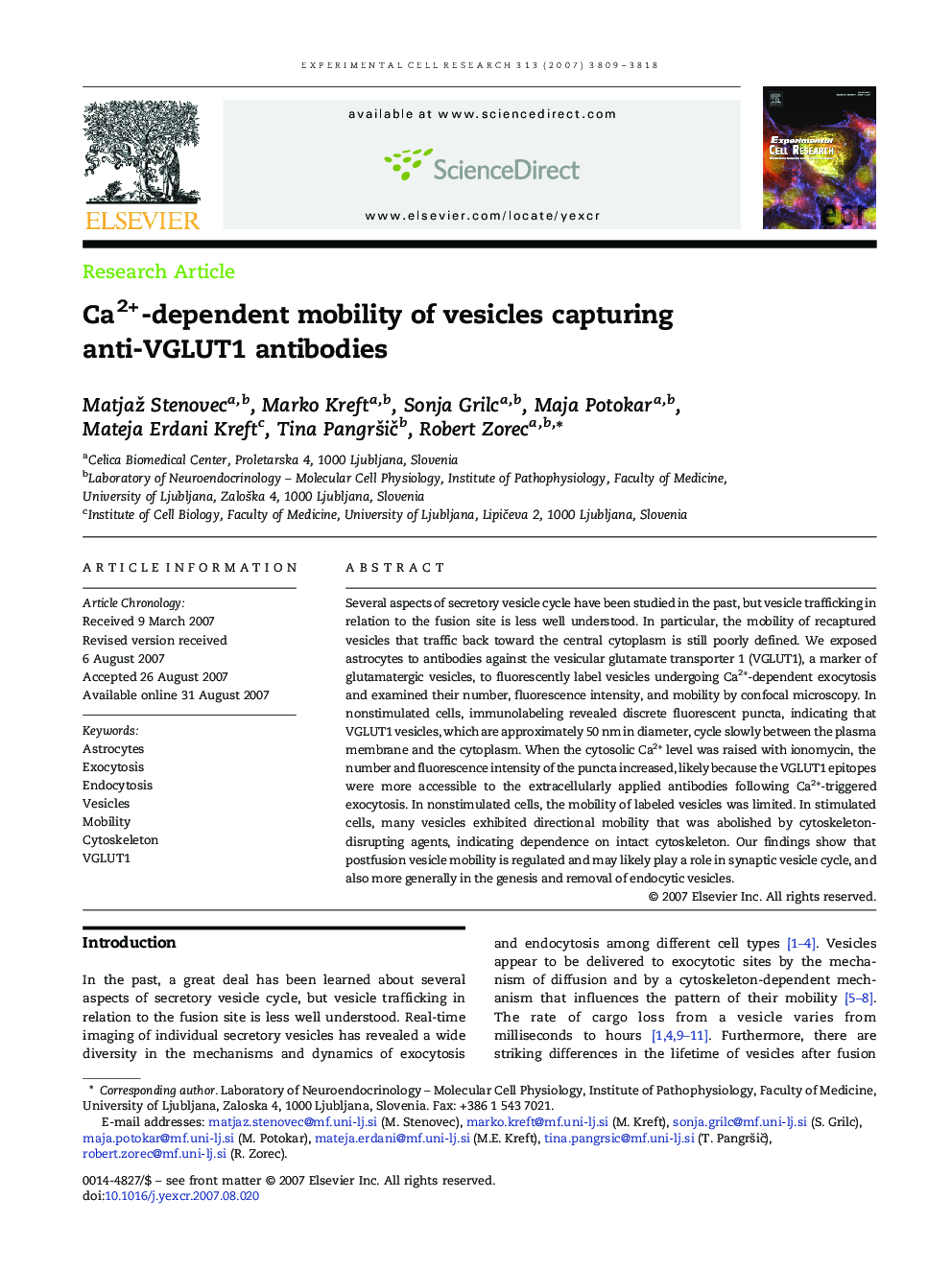 Ca2+-dependent mobility of vesicles capturing anti-VGLUT1 antibodies