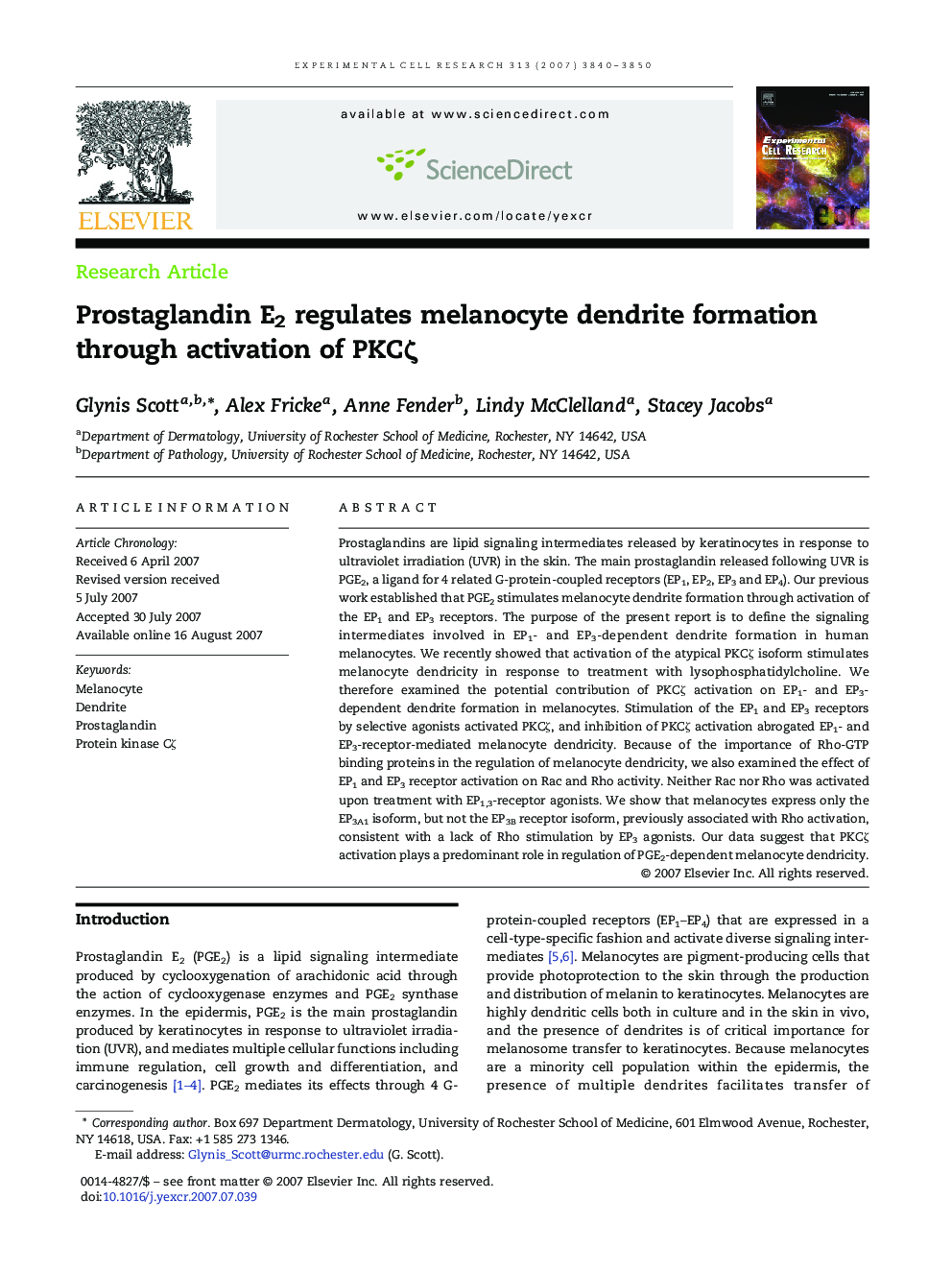 Prostaglandin E2 regulates melanocyte dendrite formation through activation of PKCζ