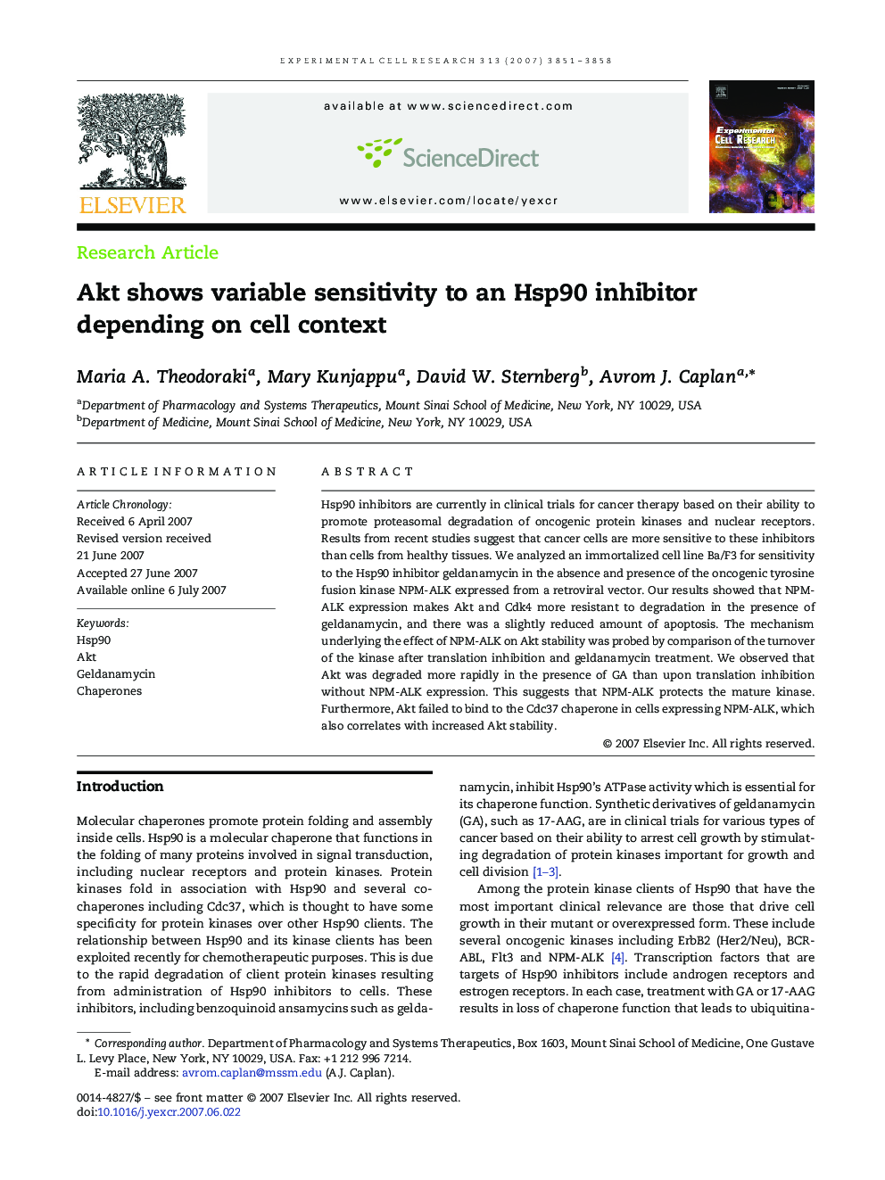 Akt shows variable sensitivity to an Hsp90 inhibitor depending on cell context