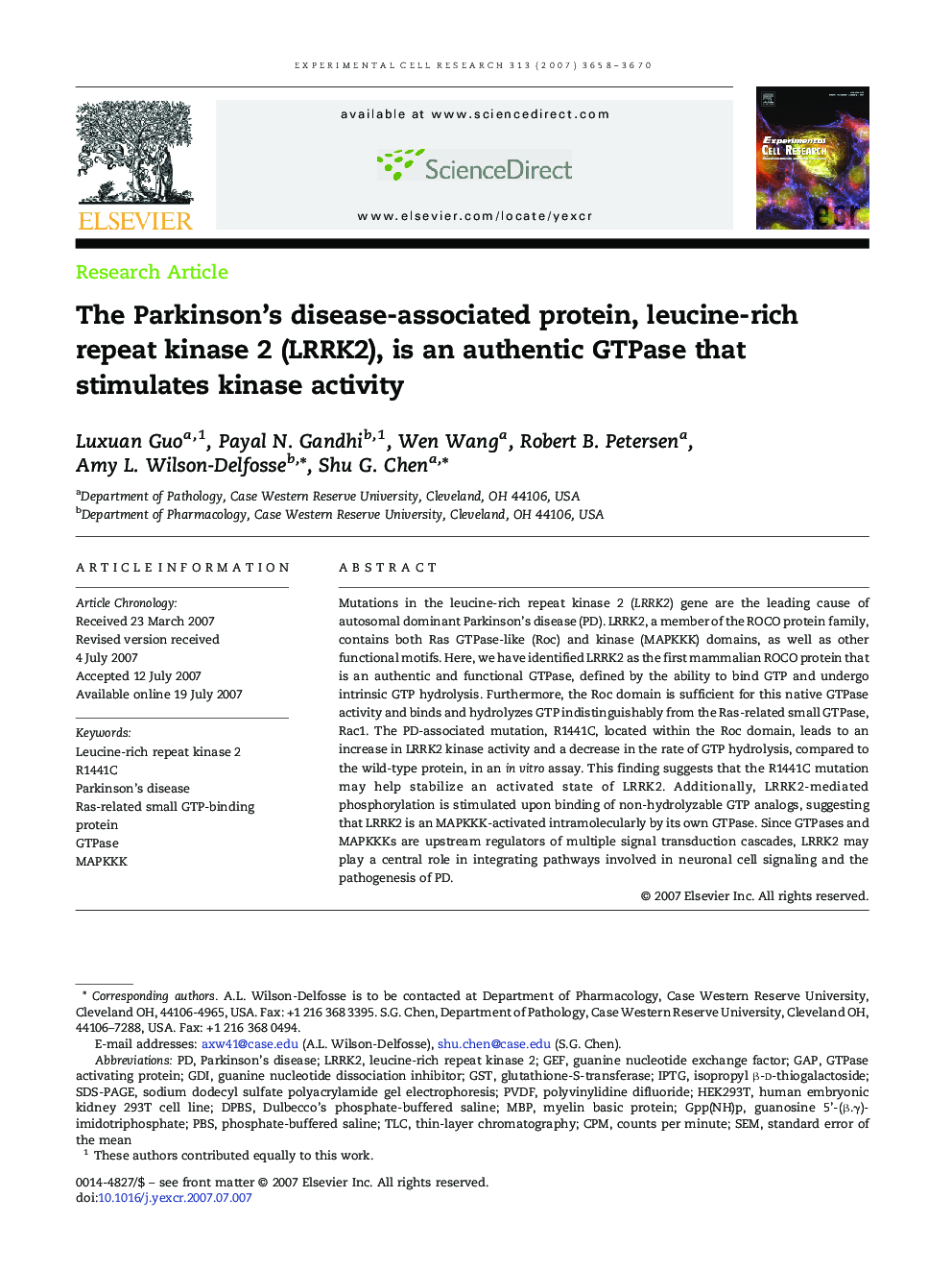 The Parkinson’s disease-associated protein, leucine-rich repeat kinase 2 (LRRK2), is an authentic GTPase thatstimulates kinase activity