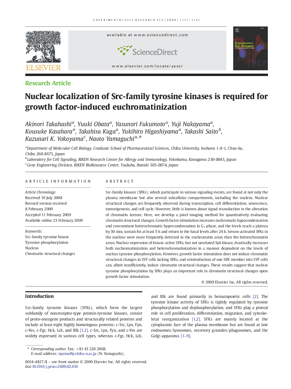 Nuclear localization of Src-family tyrosine kinases is required for growth factor-induced euchromatinization