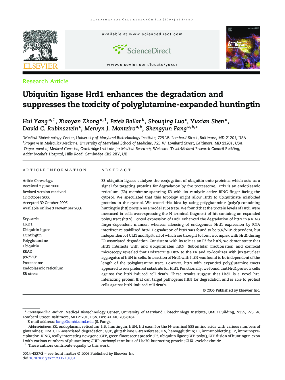 Ubiquitin ligase Hrd1 enhances the degradation and suppresses the toxicity of polyglutamine-expanded huntingtin