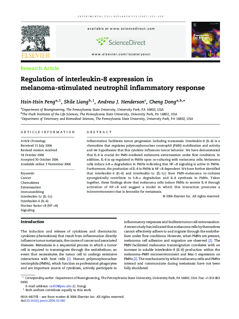 Regulation of interleukin-8 expression in melanoma-stimulated neutrophil inflammatory response
