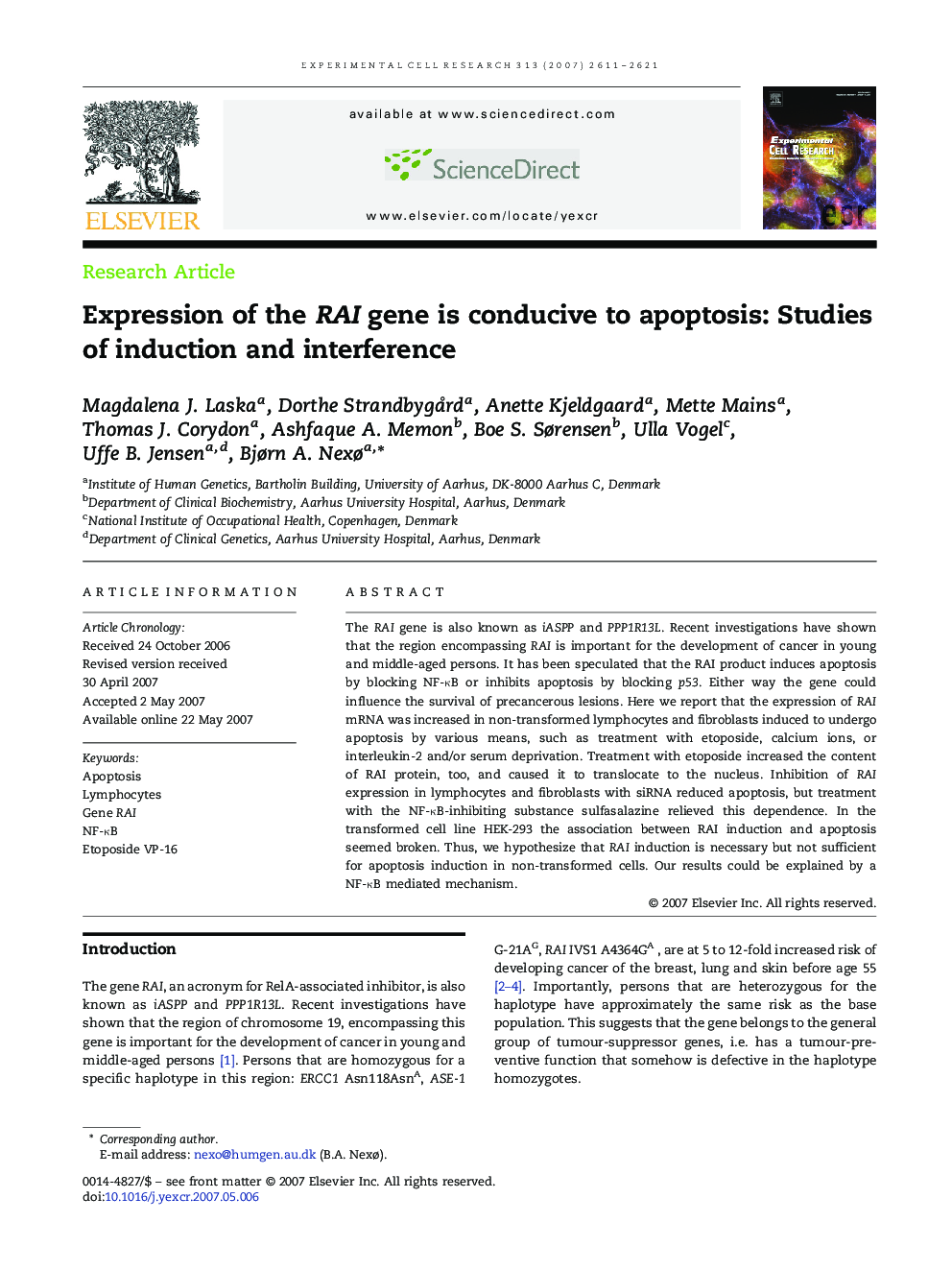 Expression of the RAI gene is conducive to apoptosis: Studies of induction and interference