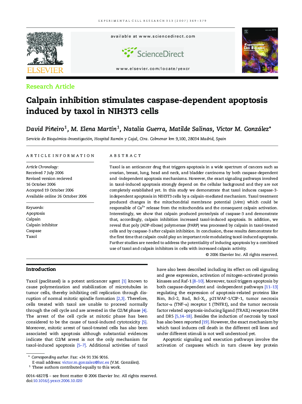 Calpain inhibition stimulates caspase-dependent apoptosis induced by taxol in NIH3T3 cells