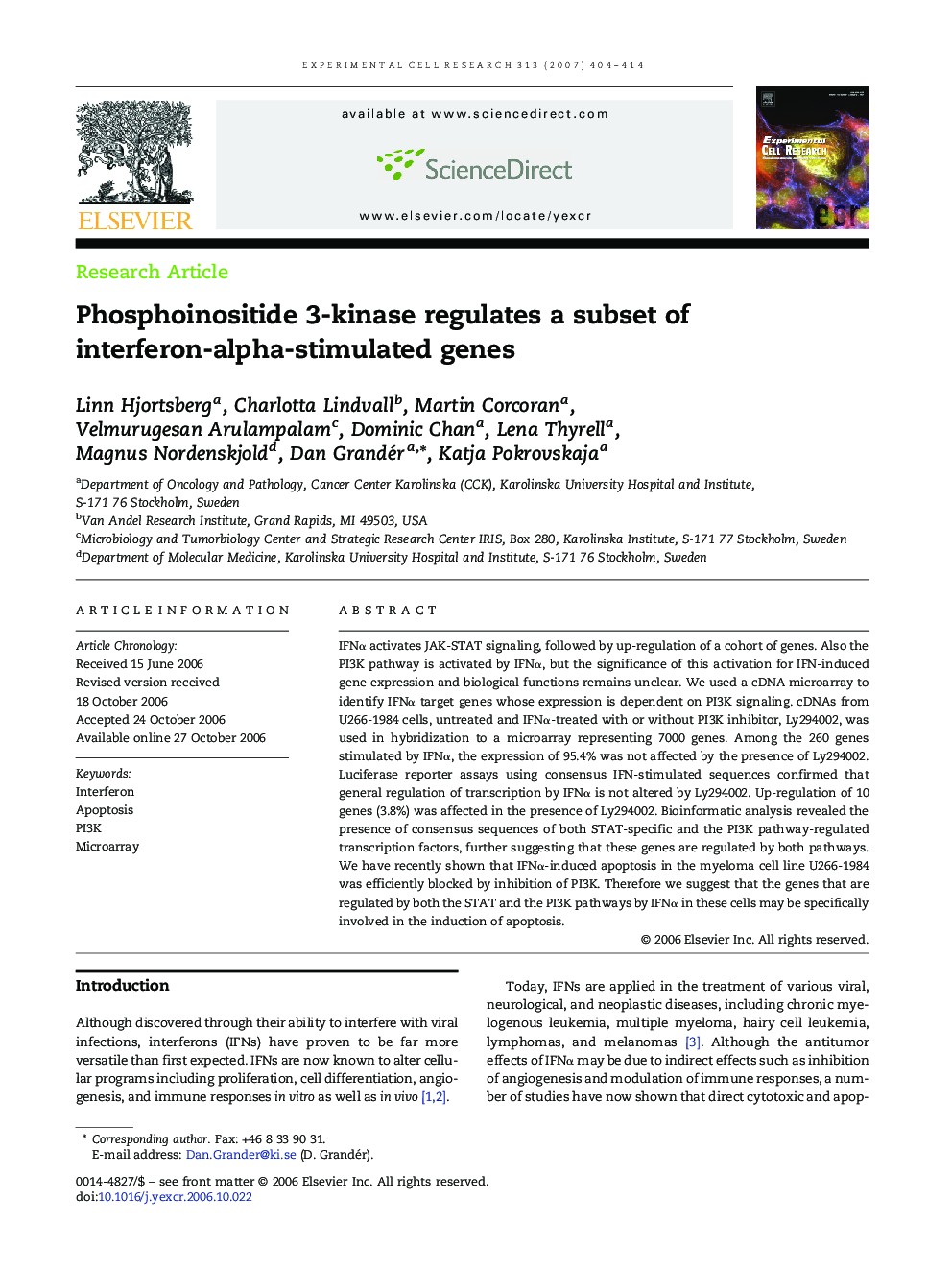 Phosphoinositide 3-kinase regulates a subset of interferon-alpha-stimulated genes