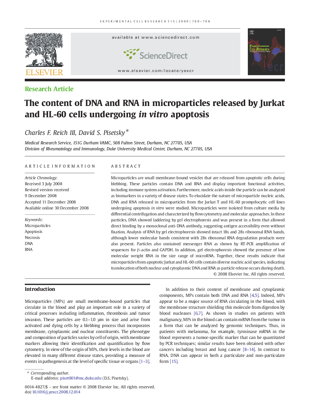 The content of DNA and RNA in microparticles released by Jurkat and HL-60 cells undergoing in vitro apoptosis