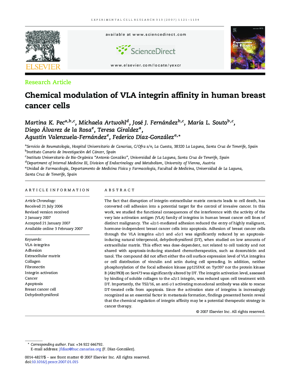 Chemical modulation of VLA integrin affinity in human breast cancer cells