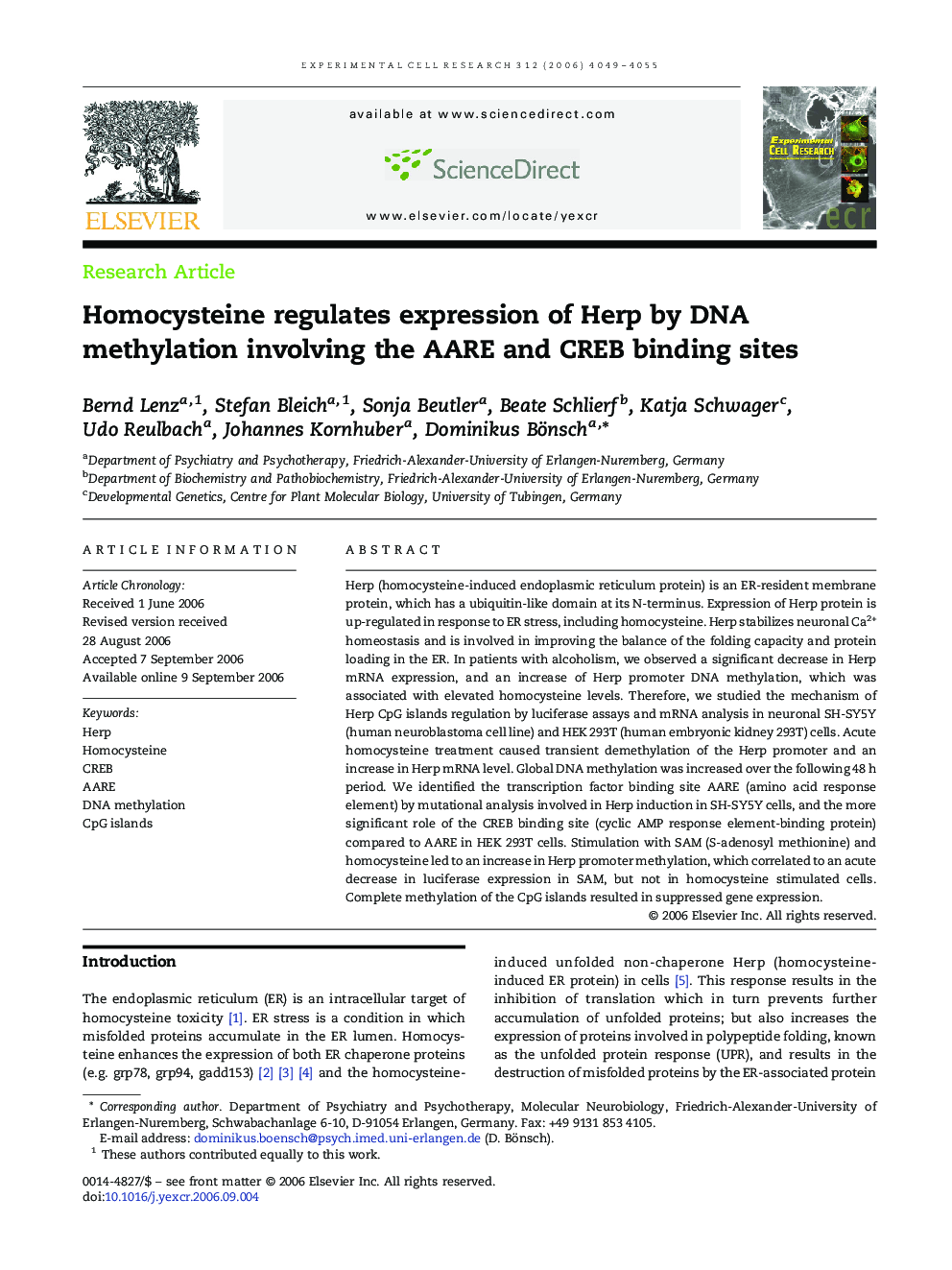 Homocysteine regulates expression of Herp by DNA methylation involving the AARE and CREB binding sites