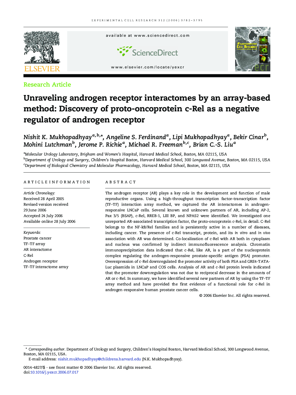 Unraveling androgen receptor interactomes by an array-based method: Discovery of proto-oncoprotein c-Rel as a negative regulator of androgen receptor