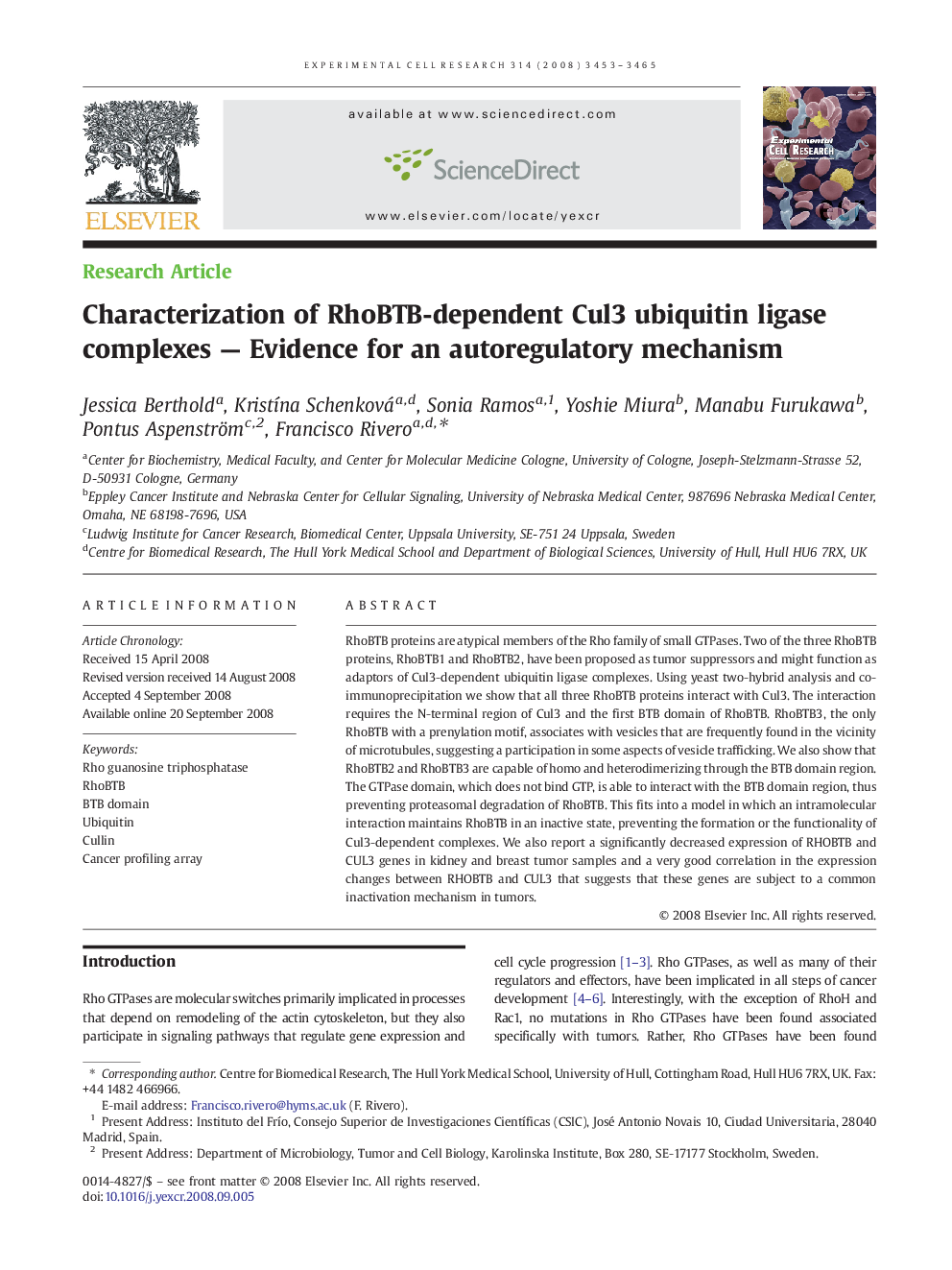 Characterization of RhoBTB-dependent Cul3 ubiquitin ligase complexes — Evidence for an autoregulatory mechanism