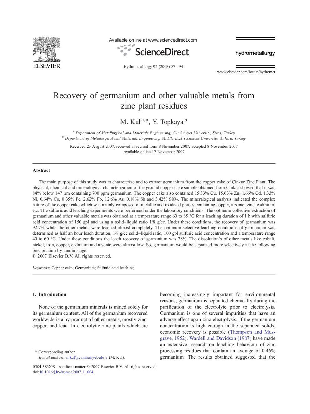 Recovery of germanium and other valuable metals from zinc plant residues