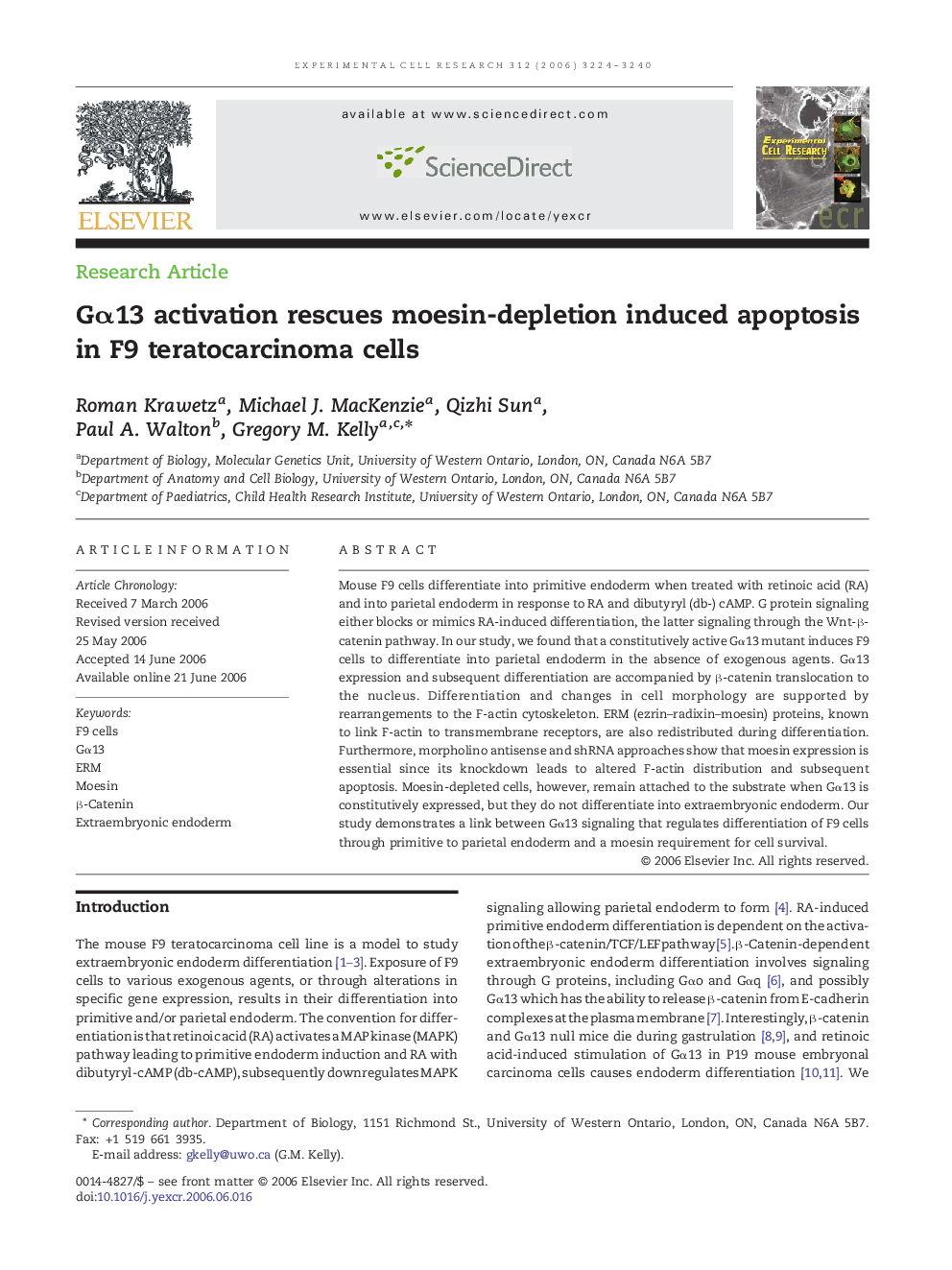 Gα13 activation rescues moesin-depletion induced apoptosis in F9 teratocarcinoma cells