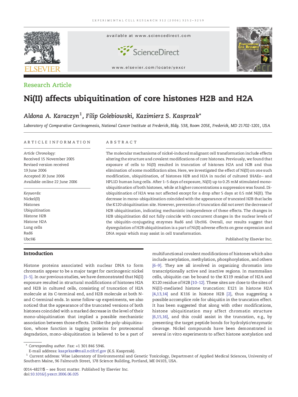 Ni(II) affects ubiquitination of core histones H2B and H2A