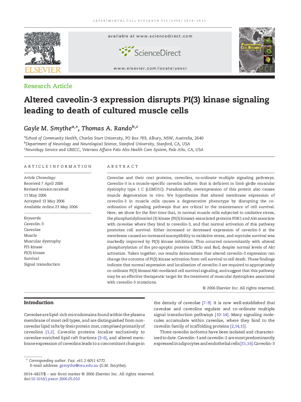 Altered caveolin-3 expression disrupts PI(3) kinase signaling leading to death of cultured muscle cells