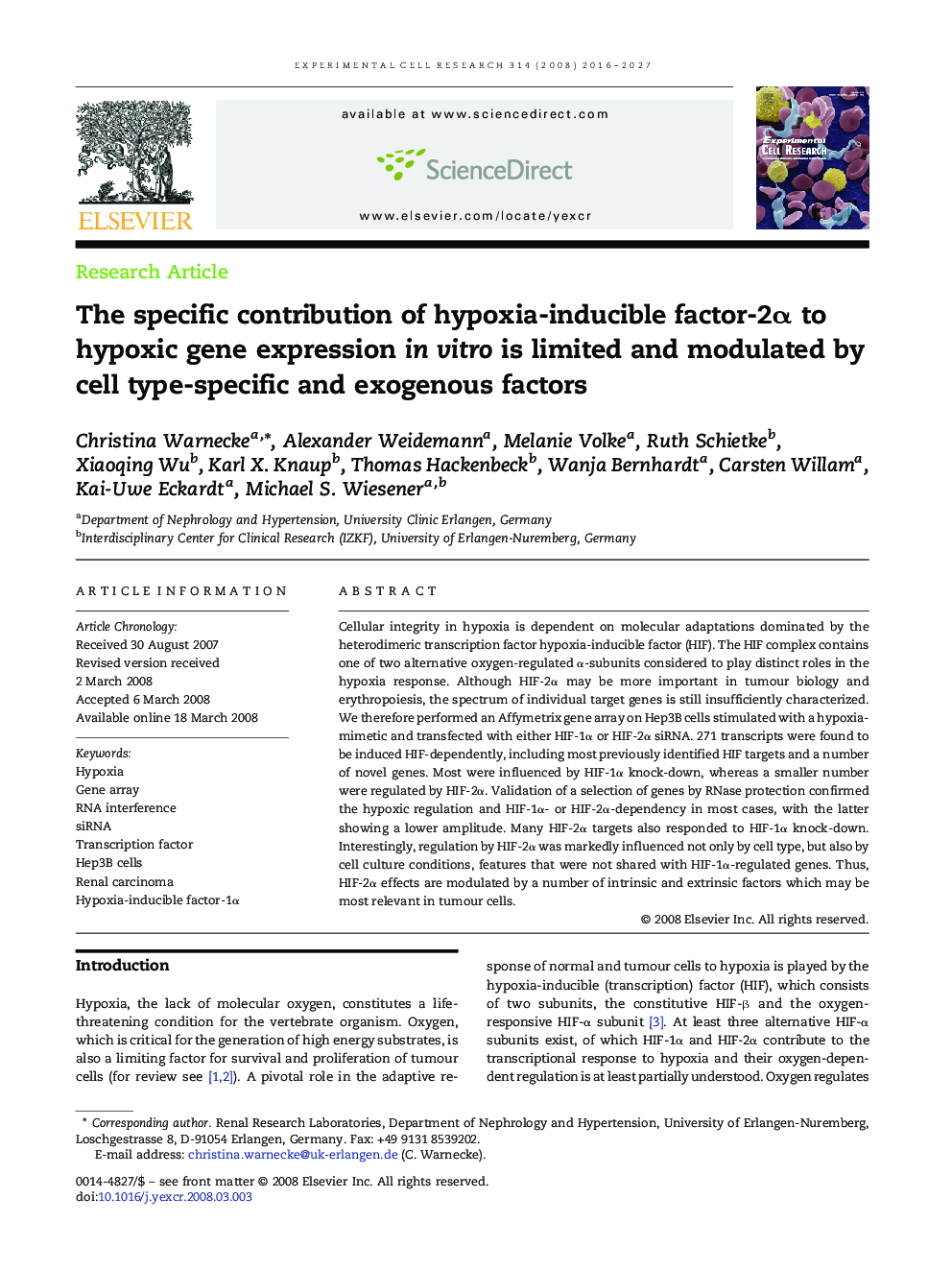 The specific contribution of hypoxia-inducible factor-2α to hypoxic gene expression in vitro is limited and modulated by cell type-specific and exogenous factors