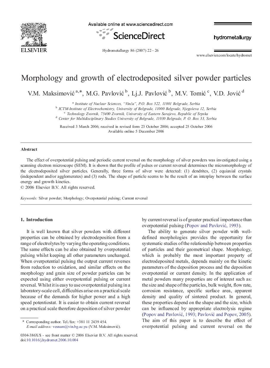 Morphology and growth of electrodeposited silver powder particles