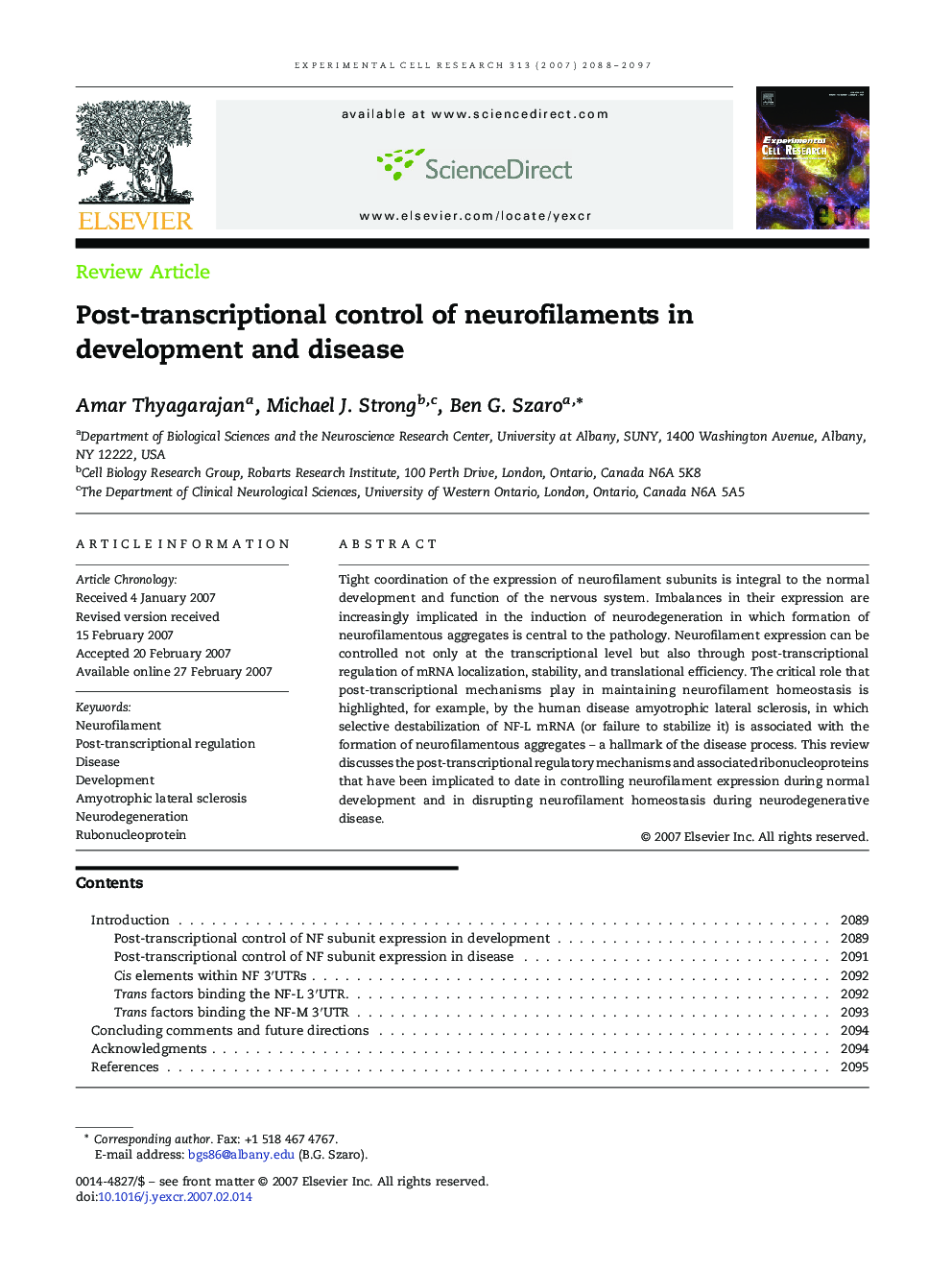 Post-transcriptional control of neurofilaments in development and disease